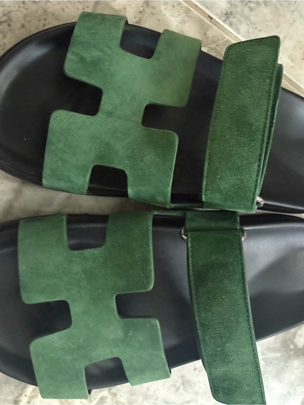 Hermes Chypre Green Suede Sandals 38 - Picture 1 of 5